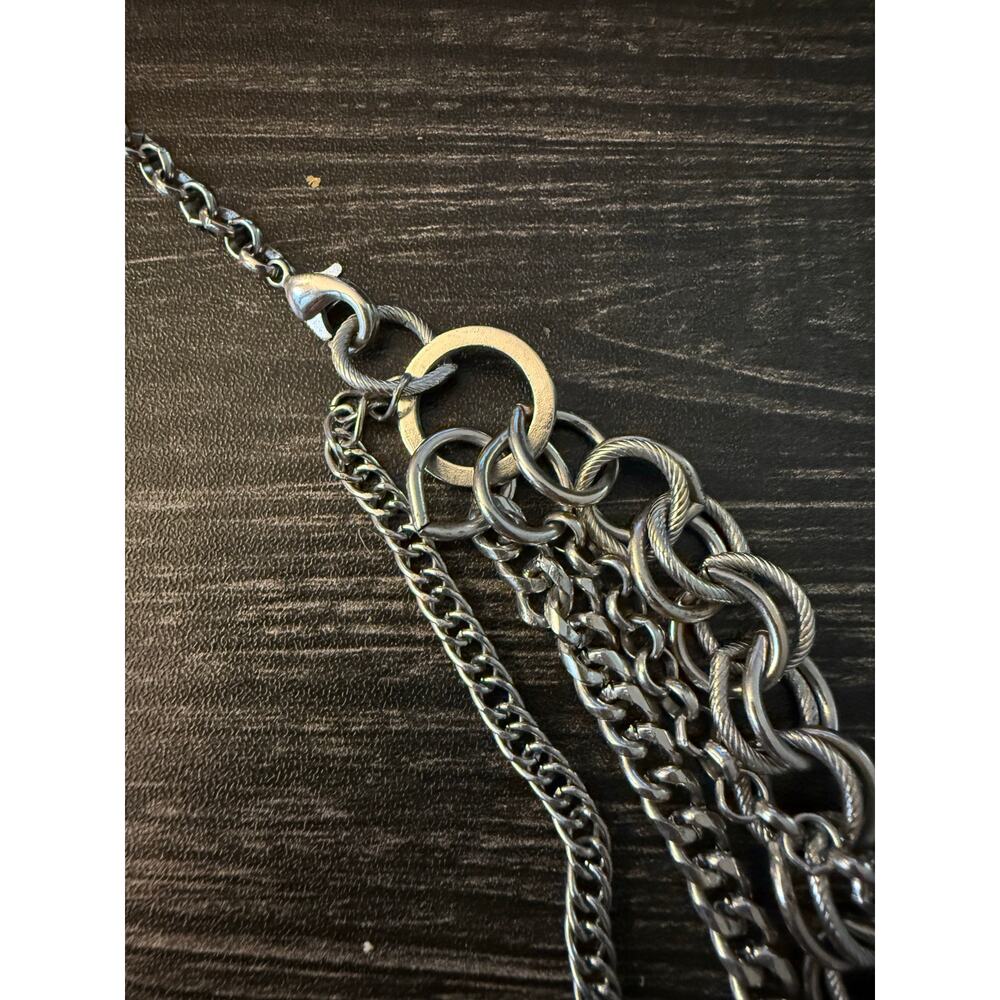 Silver-Tone Multi-Layer Chain Links & Textured Le… - image 3